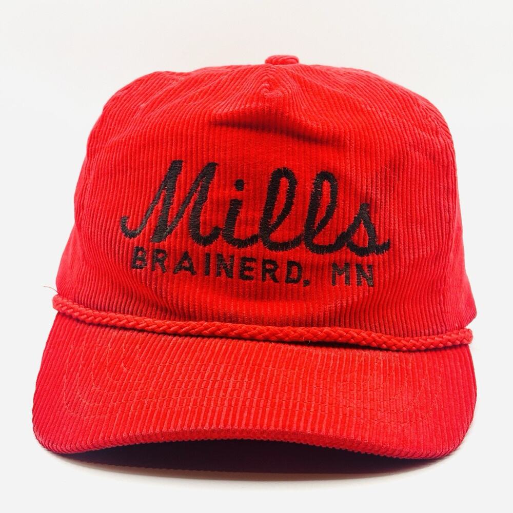 Vintage 80s SnapBack Trucker Hat Cap A Frame Mills Minnesota Mn Red